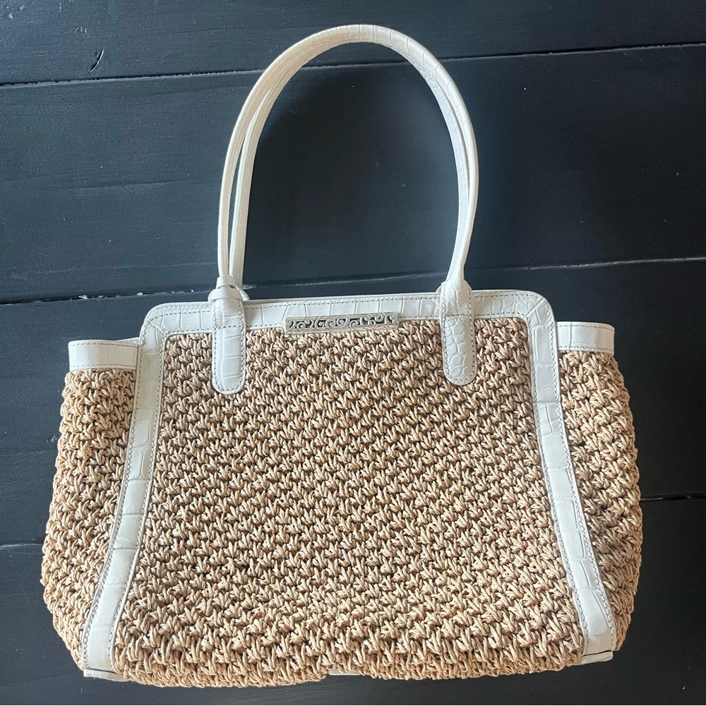 Brighton Tan and Cream Tote with Intricate Weave